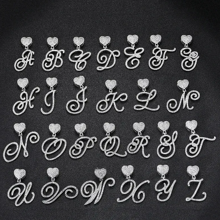 HEART CUBAN CHAIN WITH HEART CURSIVE INITIAL