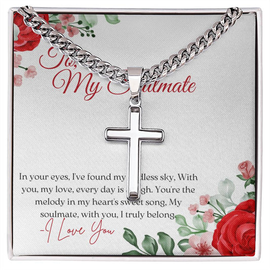 PERSONALIZED CROSS NECKLACE ON CUBAN CHAIN