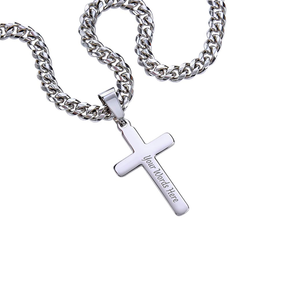 PERSONALIZED CROSS NECKLACE ON CUBAN CHAIN